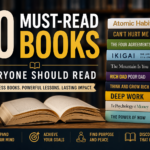 20 Must-Read Books Everyone Should Read at Least Once – Books Nova reading guide featuring bestselling books including Atomic Habits, Can't Hurt Me, Ikigai, Rich Dad Poor Dad, Deep Work, and The Psychology of Money.