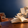 Open memoir with photographs, a letter, and a finished book representing ghostwriting a life story.